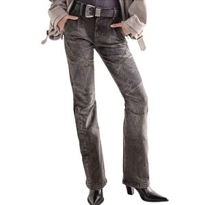 NEW Free People Womens Size 32 Vector Moto Flare Jeans Black Mid Rise 34 Inseam